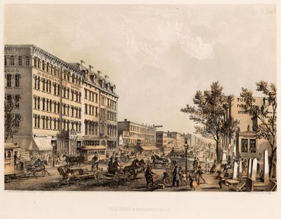 Die Ecke von State und Washington Streets, Chicago, ca. 1867 von Kurz and Allison